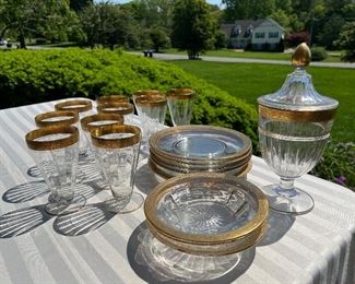 Clear gold rimmed glass set
