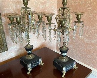 Decorative glass with marble based candelabras