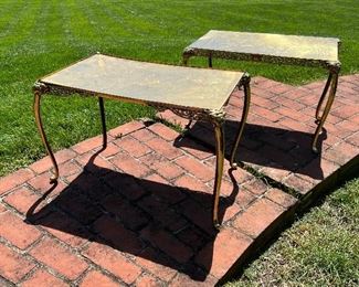 2 Rectangular Brass Low Table with motifs