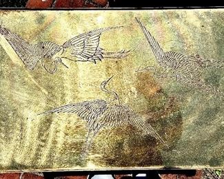 Rectangular Brass Low Table with Bird Motif