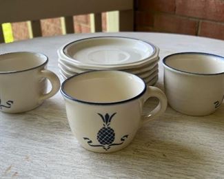 Pfaltzgraff pineapple motif cups & saucers (9pc)

