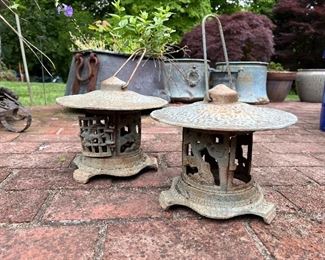 2 matching outdoor antique pagodas