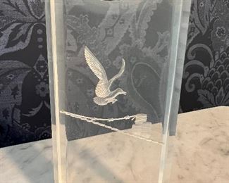 Lucite etched sculpture signed by Ronald Fox '76