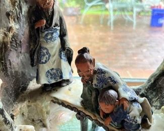 Antique Large Ornate Japanese river scene cutout vase

