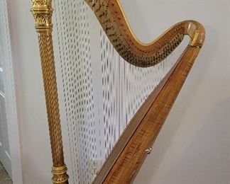 Antique Lyon & Healy Concert Harp No. 3069 Chicago -gilt and burl full size with stage case