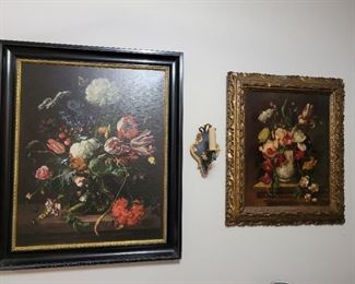 Still life floral on panel by Wolf Thaler Germany, Still life floral on canvas after Jan D. De Heem 