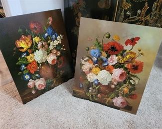 Still life florals oil on board by Simon and also by Braun