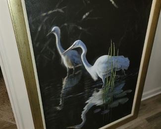 White egrets by David Ruhe oil on canvas 