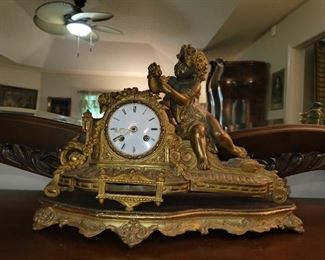 PH.Mourey Antique French Dore Mantle Clock 
