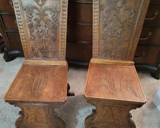 Antique German Wood Carved Chairs 