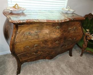 Antique Italian Commode Burl w/ Marble Top