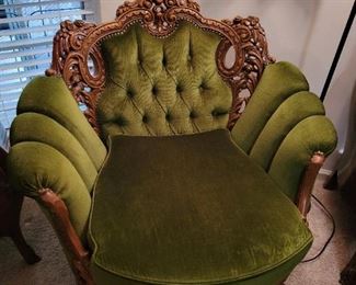 Vintage continental carved wood upholstered sitting chairs