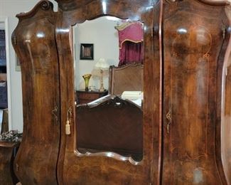 Antique Italian Louis XV Style Mirrored Wardobe 