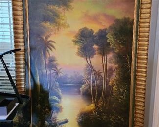 Large Oil on Canvas- Tropical Landscape - Signed Valenti