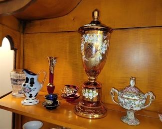 Bohemian Crystal, Ruby glass and Opaline, Murano Italy 