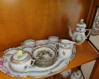 Herend Hungary Porcelain Tea Set Indian Basket Weave Tea for 6