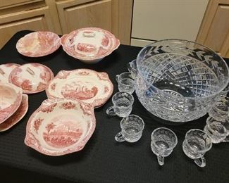 Johnson Bros England Plates, Waterford Crystal Punchbowl and Cups
