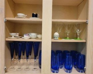 Cobalt Glasses and Porcelain Tea Cup Collection