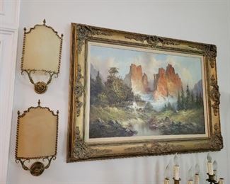 Antique Italian Leather Sconces, Oil painting by H. Hartung