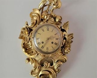 Antique Birka Swedish gilt wood carved wall clock