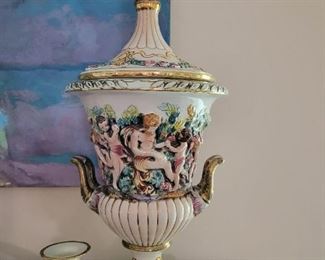 Capodimonte Italy Pair of Lidded Urns