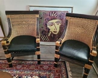 Fine leather wicker arm chairs