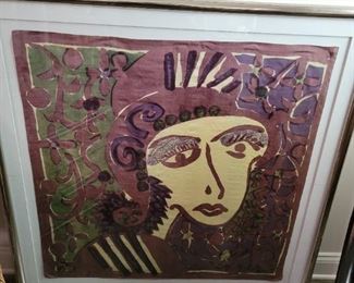  Pair of "Homage à Vera" Expressionist Figurative by Robert Kushner, Framed Silkscreen on Indian Silk