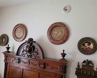 Antique hand painted wall plates brass rim