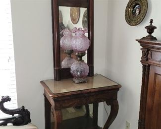 Antique Empire Burl Console, Mirror