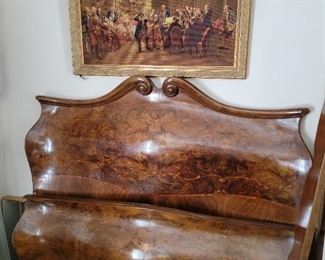 Antique Italian Louis XV Style Burl Bed 