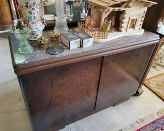 Antique French Marble Top Bar Cabinet
