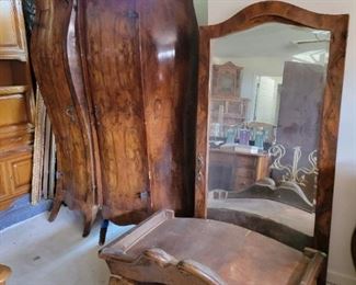 Antique Italian Burl Wardrobe - All parts but backing