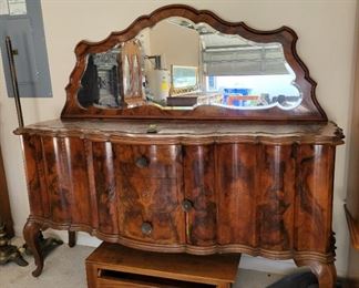 Stunning Burl Credenza with Mirror Marble Top 