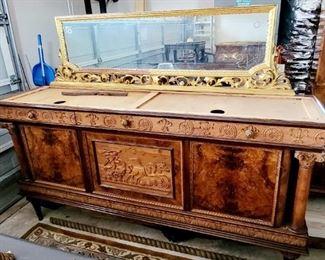 Stunning Antique Continental Carved Credenza Gilt Mirror (needs marble)
