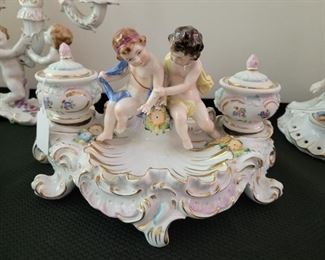 Porcelain Sitzendorf dresden double inkwell
