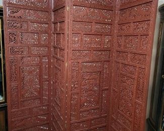 Asian Wood Carved Oriental Screen 