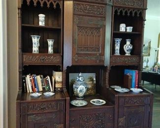 Antique German cabinet bookshelf hutch Gothic 