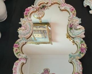 Dresden style porcelain mirror