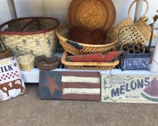Painted signs and baskets
