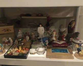 Hand painted boxes, angel with metal wings, hinged top porcelain boxes, 