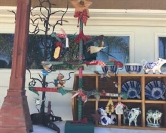 Tall candle stand, Halloween lighted tree, Christmas ornament holder, eight slot carry tray