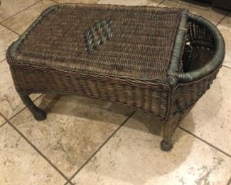 Bed tray or footrest with magazine holder side pocket, 27 wide, 15 deep, 13 tall wicker