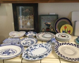 Blue and white dishes, serving trays
