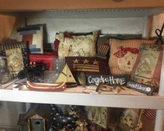 Hand made pillows, signs, 
