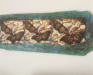 Large sofa size handmade pottery butterfly wall art, matches smaller panel
