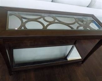 CONTEMPORARY GEOMETRIC GLASS TOP AND BOTTOM SOFA TABLE