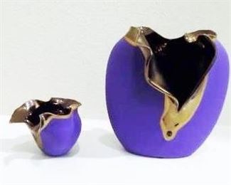 BLUE AND GOLD VASE SET