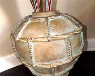 LARGE POTTERY VASE WITH REEDS