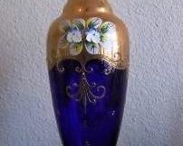 COBALT BLUE VASE WITH HANDPAINTED FLOWERS