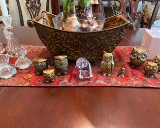 Delightful collection of owls, brass and crystal 
